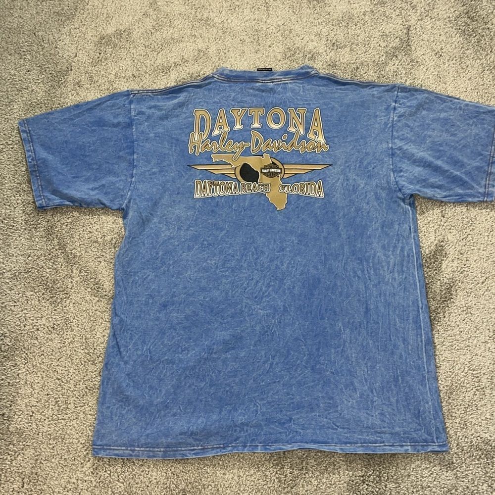 Blue Made in USA Acid Wash Harley Davidson Daytona Beach FL SS T Shirt XL Men’s